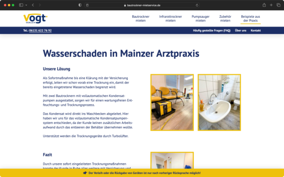 Screenshot zur veranschaulichung des Webdesigns: Eine Falldarstellung der Firma Vogt aus Mainz. Mit Text und Bildern.