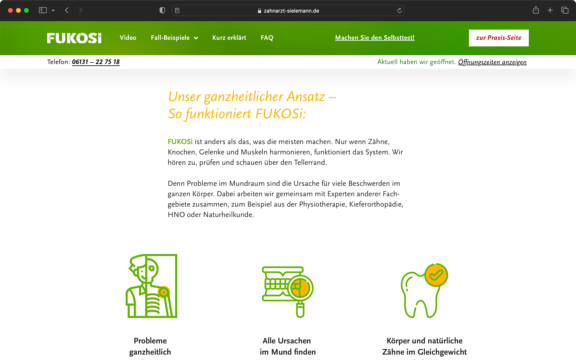 Screenshot zur Veranschaulichung des Webdesigns: Erklärung wofür FUKOSi steht und wie es abläuft.