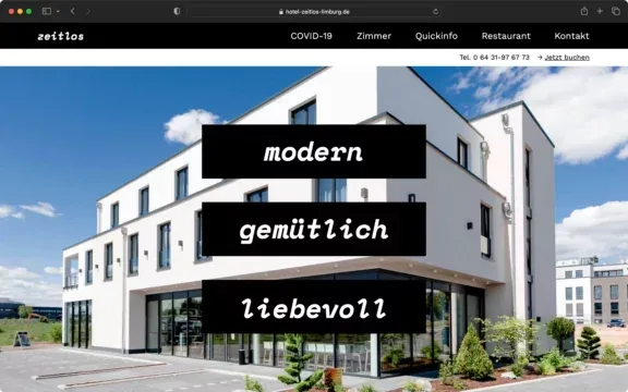 Screenshot der Webseite des Boutiquehotels zeitlos in Limburg an der Lahn.