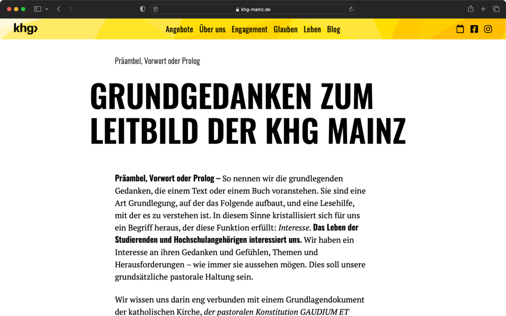 Screenshot zur veranschaulichung des Webdesigns: Textbeispiel mit Überschrift. Es werden zwei unterschiedliche Schriften eingesetzt.