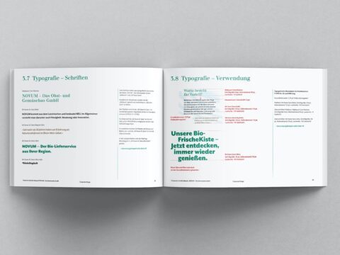Darstellung des Corporate Design Styleguides für NOVUM: Umgang mit Typografie