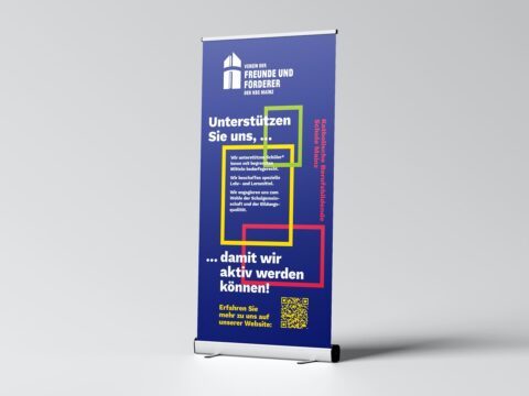 Darstellung des Corporate Designs für die KBS Mainz: Das Roll-Up-Display des Fördervereins der KBS Mainz.
